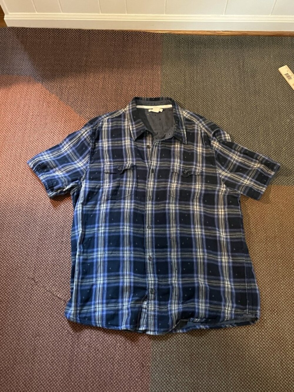Carbon 2 Cobalt Shirt Mens XL Blue Textured Short Sleeve Button Down Plaid